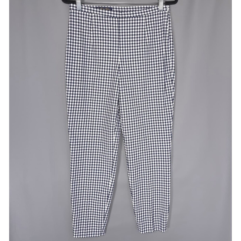 BROOKS BROTHERS Women's Gingham Pants 6 Navy & White Stretch Slim
